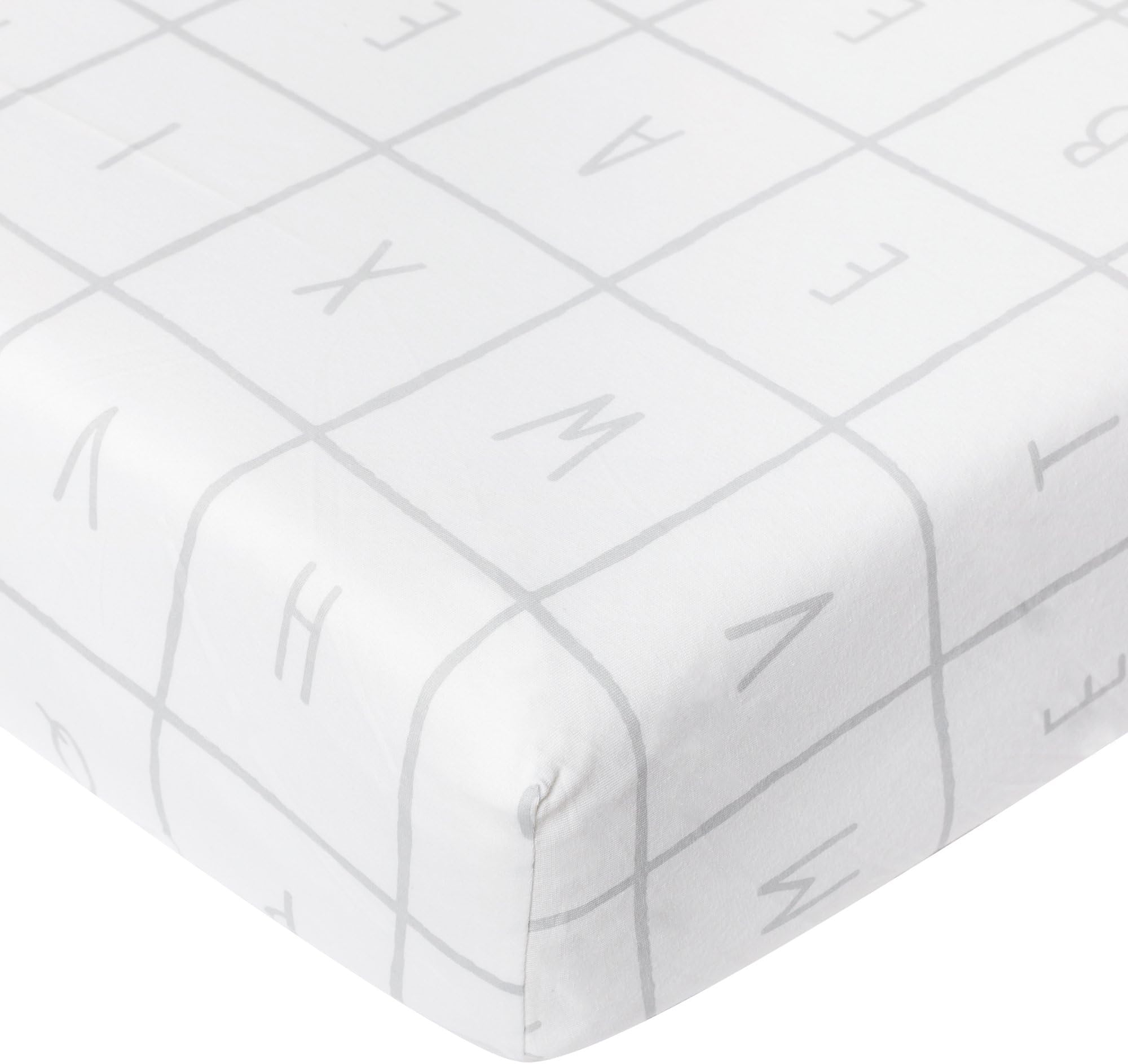 TEALBEE Baby: 100% Organic Cotton Fitted Crib Sheet for Standard Crib Mattress - Softest Hypoallergenic Breathable Cribsheet - Gender Neutral Nursery for Boy or Girl (White & Grey)
