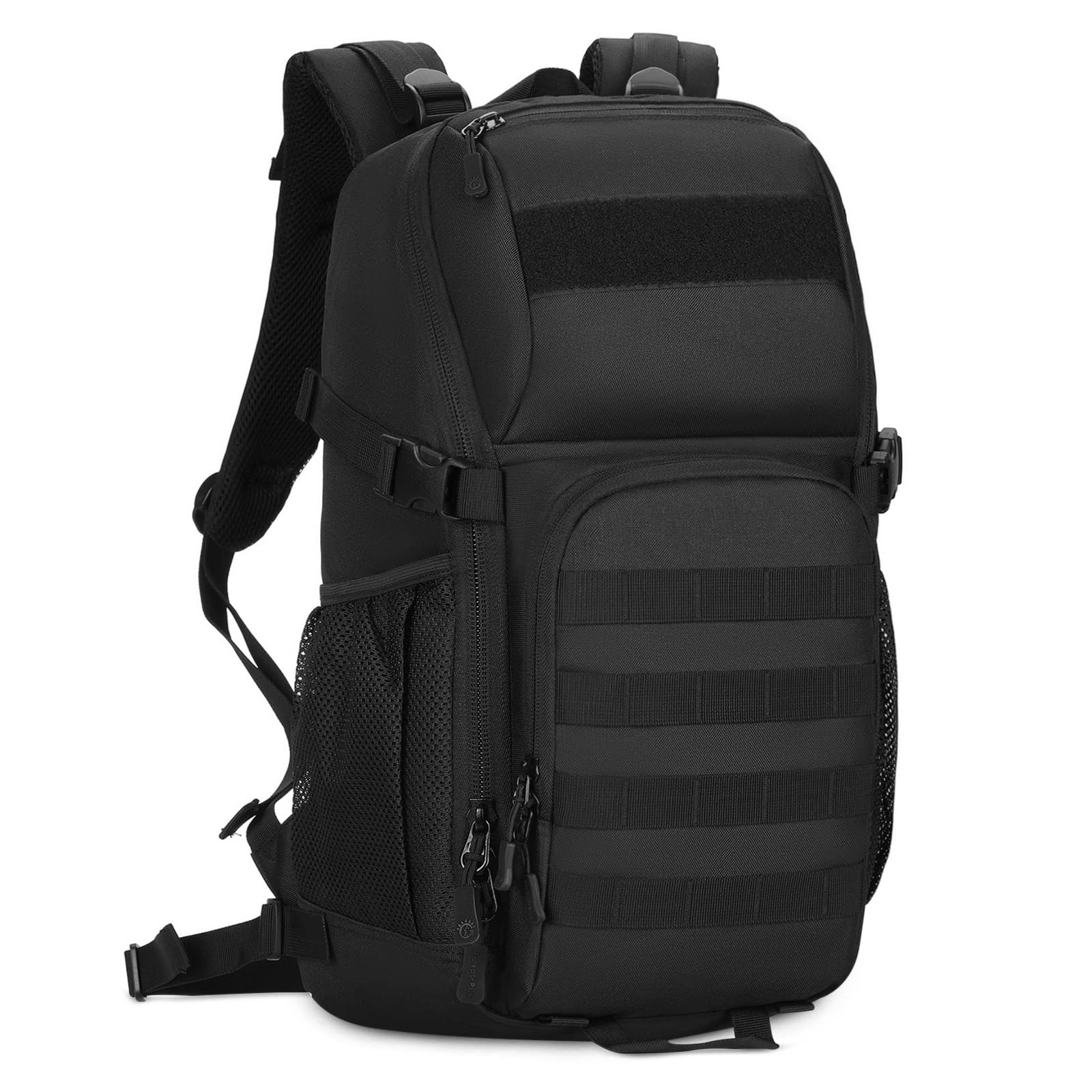 HUNTVP Military Tactical Backpack 25L Rucksack Mens Black Backpacks Travel Bags for Men and Women, Molle Army Pack Rucksacks Laptop Bag for Hiking Camping Trekking Hunting Traveling (Black-25L)