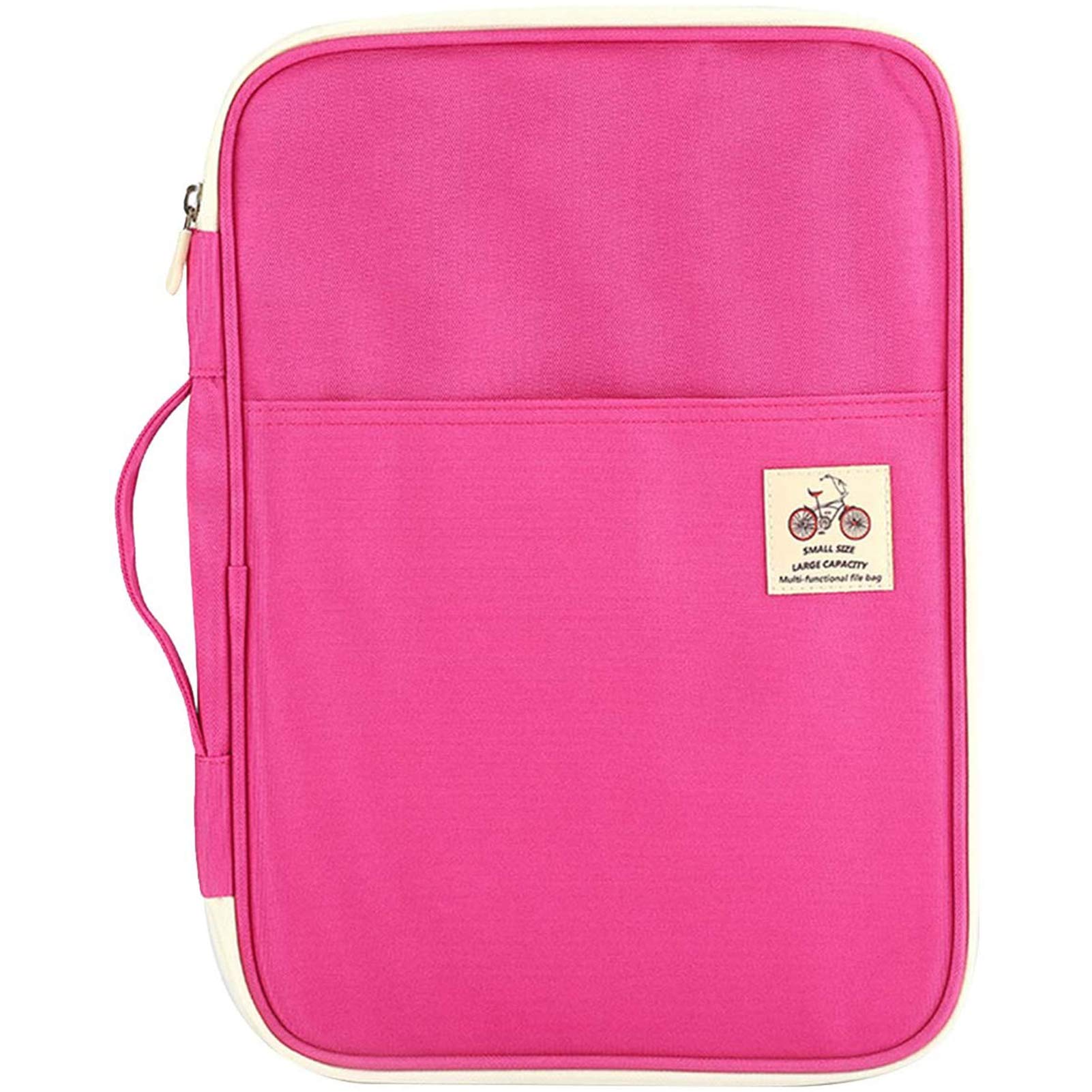 JAKAGO A4 Document Case,Conference Folder with Zip and Handle,Notepad Carrying Case with Various Pockets Suitable for Books/Notebooks/Papers/Pens/Ipad/Files(Pink)