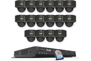 PANOOB 16 Channel Security Camera System 4K PoE, 16x 8MP IK10 Vandal Proof Dome Camera w/Smart Human Vehicle Detection, Wired IP Camera Outdoor Built-in Mic, 4K 8MP 16CH NVR 4TB HDD, PD54B1616-8M