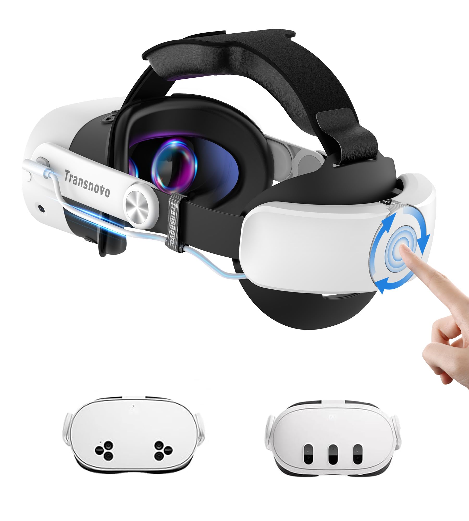 TRANSNOVO Battery Head Strap for Meta Quest 3/Quest 3S, 10000mAh Battery Pack, 20W Fast Charging Elite Strap with Tightening Dial, Adjustable Quest 3 Accessories for Extended VR Playtime, Black