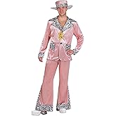 Retro Men's Pink 70s Pimp Suit Costume | Adult Velvet Hustler Outfit with Hat and Flared Pants for Halloween