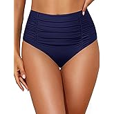 Holipick Bathing Suit Bottoms for Women - High Waisted Bikini Bottoms Ruched Tummy Control Swimsuit Bottom