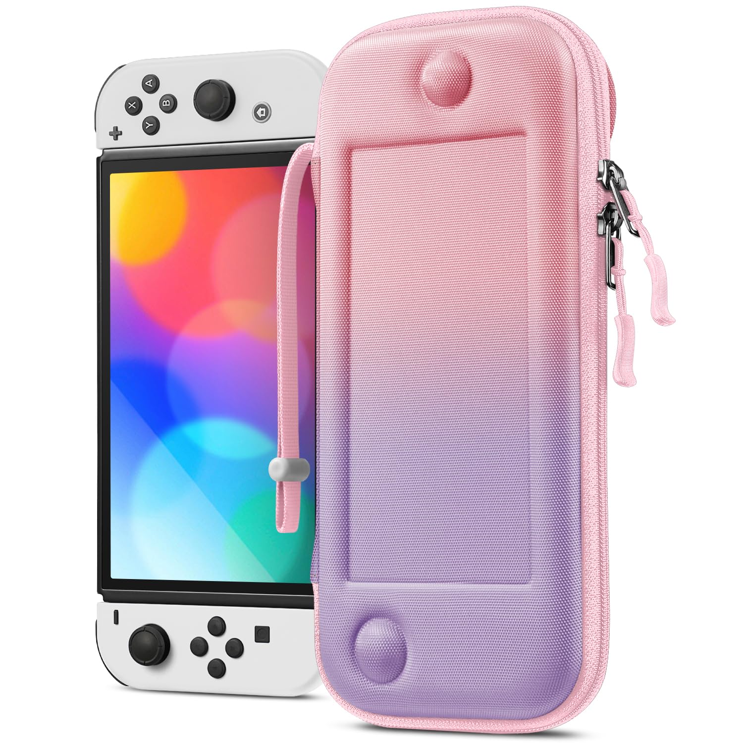 Fintie Slim Carrying Case for Nintendo Switch OLED Model 2021/Switch 2017 - [Slim Fit] Shockproof Protective Travel Storage Bag with 10 Game Cartridges, Fantacy Ombre