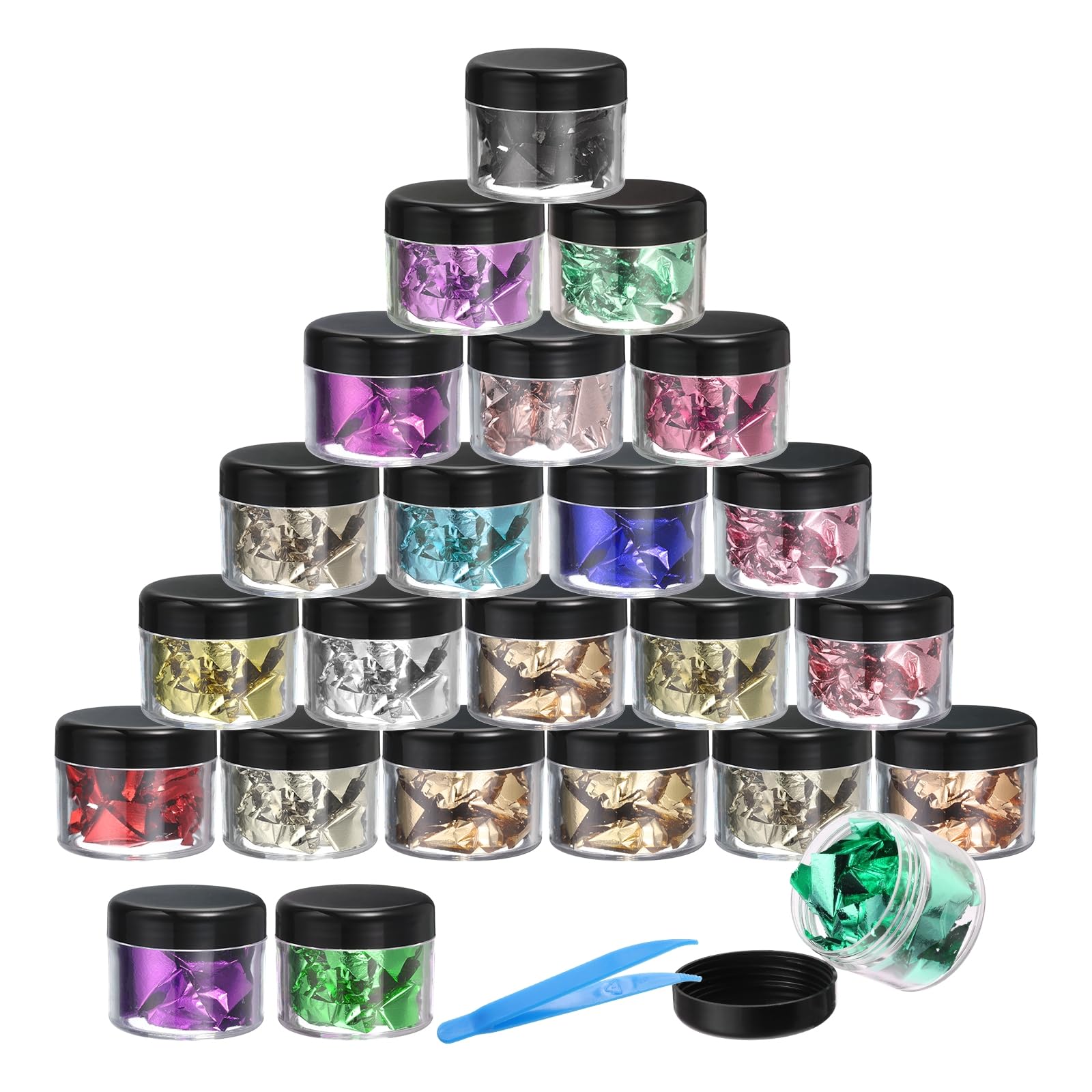 PATIKIL Gold Foil Flakes for Resin, 24Bottles/24Gram Gold Leaf Flakes Metallic Gold Foil Flakes with Tweezers for Nail Design Craft Painting Jewelry Making, 24 Colors