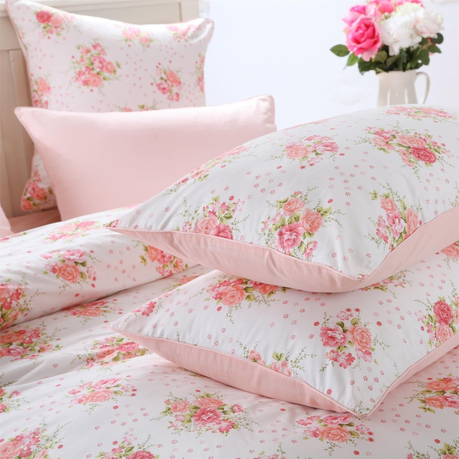 Amazon Com Brandream Pink Floral Bedding Set 3 Pieces Pastoral Style Floral Duvet Cover Set Soft Breathable Egyptian Cotton Queen Size Kitchen Dining