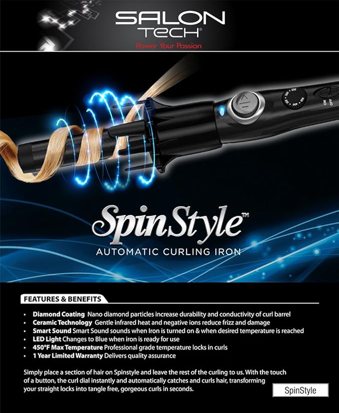 salon tech spinstyle pro automatic hair curling iron