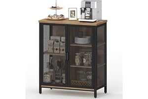 BON AUGURE Coffee Bar Cabinet with Storage for Home Kitchen, Rustic Farmhouse Liquor Cabinet for Entryway, Small Industrial Buffet Sideboard Cabinets for Dining Room (Vintage Oak)