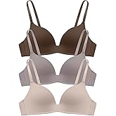 Eleplus 3 Pieces Lightly Lined Wireless Bras for Women Comfy Plunge T Shirt Bra Pack