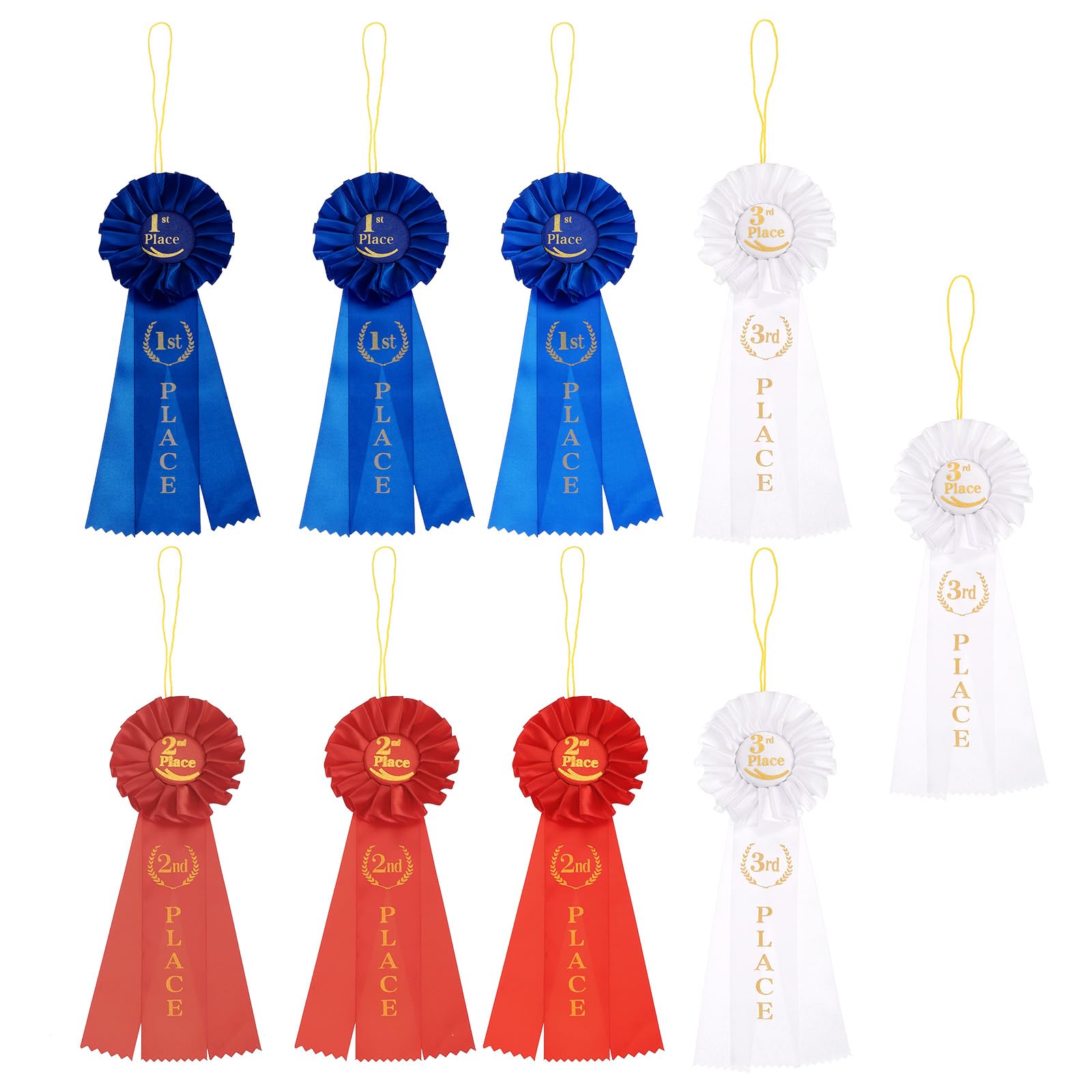 PATIKIL 9 Pcs Award Ribbon Set Satin Winner Ribbon Honorable Ribbon Badge Blue Red and White Prize Ribbons 1st 2nd 3rd Prize Medals for Classroom Prize Science Fair Talent Show