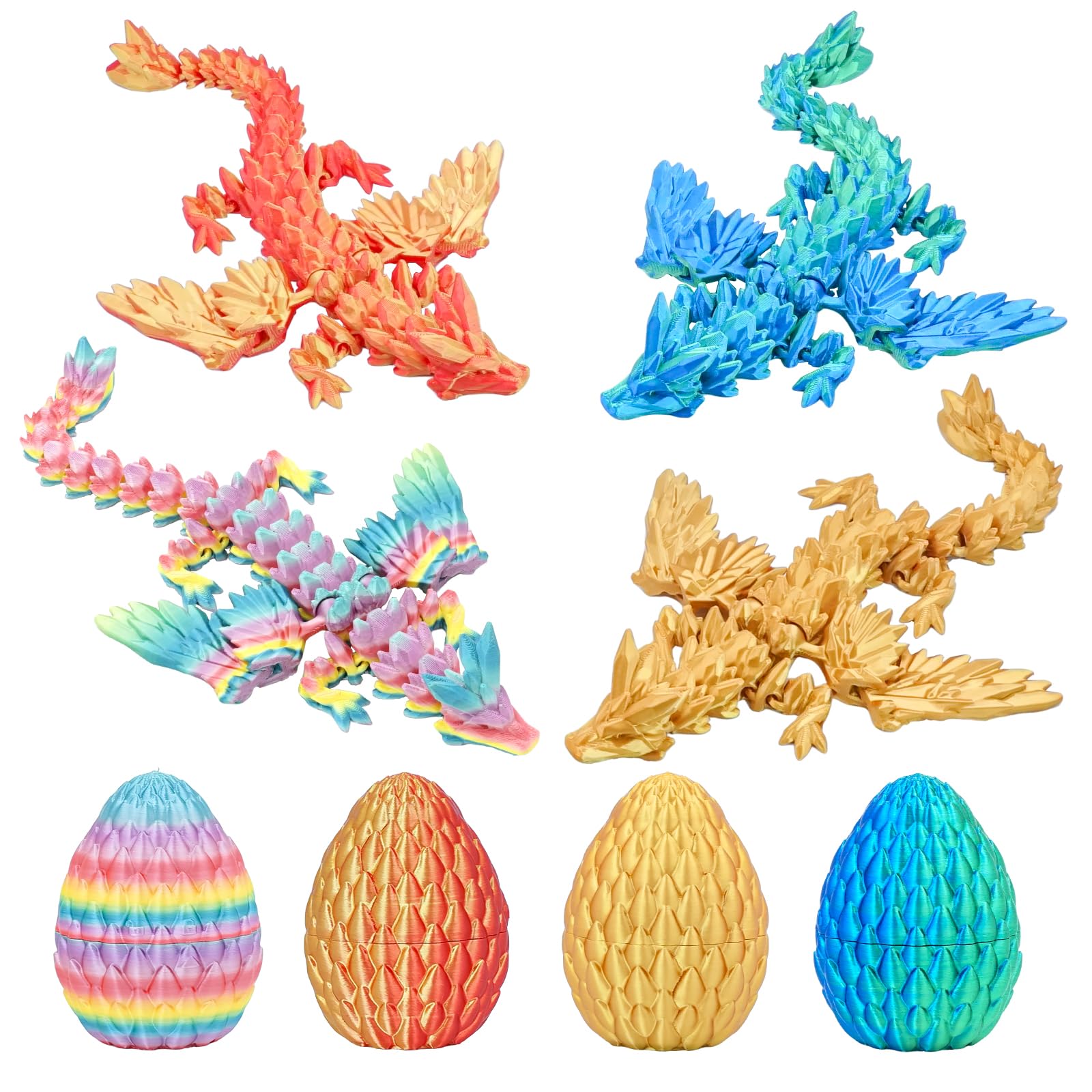 Balkwan Dragon Eggs Gift Set with Surprise Mini Winged Dragon Inside 3D Printed Articulated Crystal Toy Easter Eggs Fun Toy Christmas Basket Stuffers for Kids Boys and Girls (4pcs) — image 1