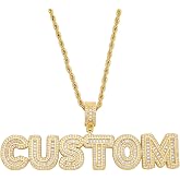 HIPBLING Custom Chain Iced Out Name Pendant Letter Necklace Personalized Diamond Jewelry with 24inch Rope Chain Rose Gold Silver Hip Hop Necklace Gift for Women Men