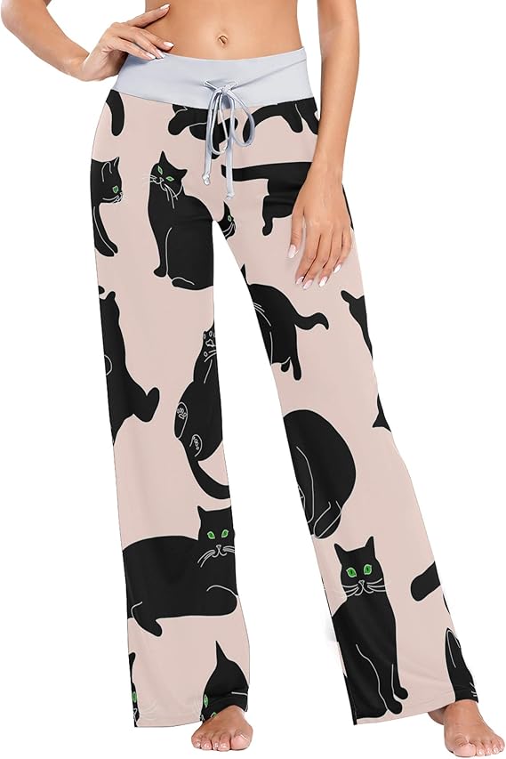 Amazon Makiku ルームパンツ ボトムス ルームウェア レディース 猫柄 黒猫 肌触りが良い 部屋着 普段着 パジャマ ルームウェアボトムス 通販