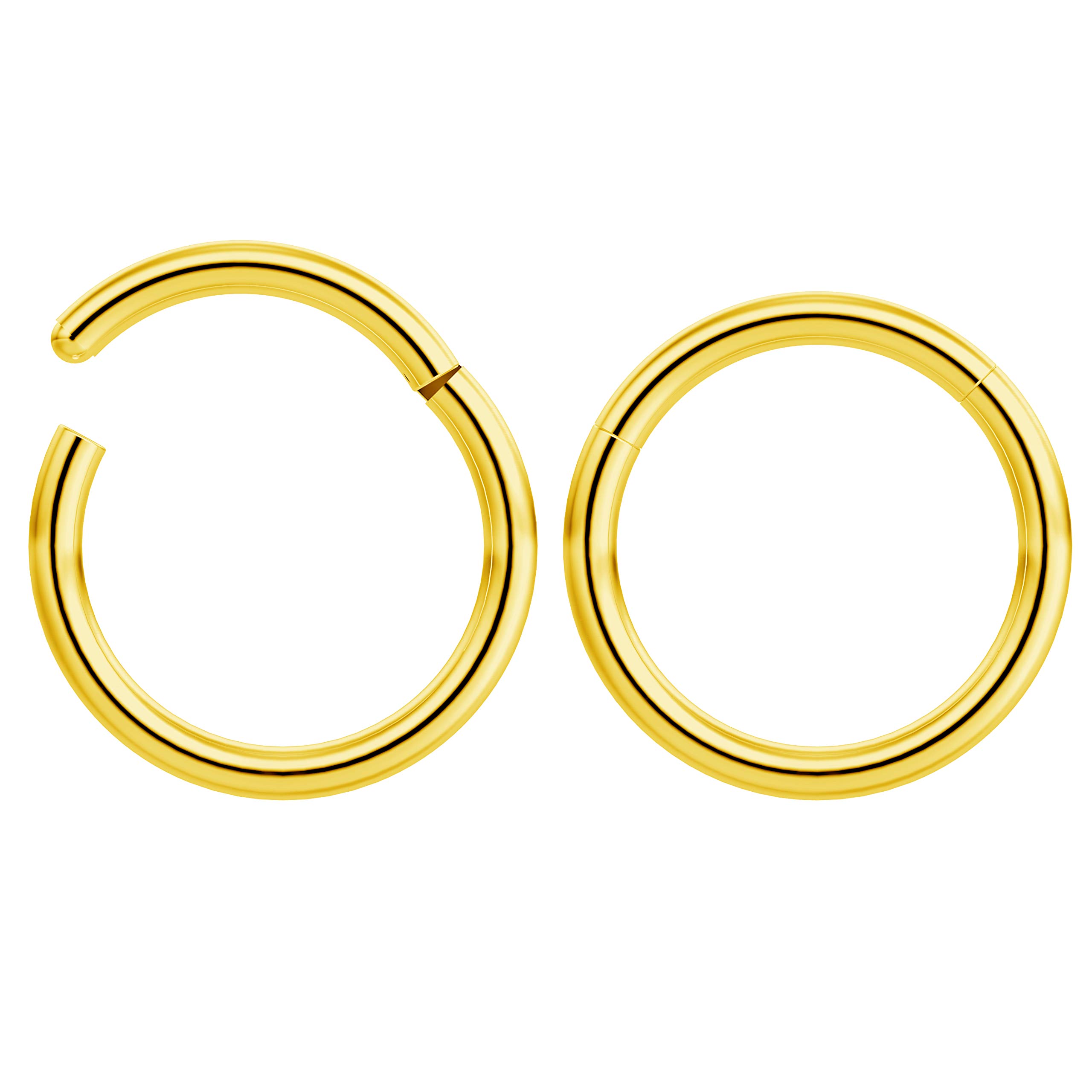 Bling Piercing 2pc 16mm Hinged Clicker Captive Bead Ring Gold 12mm Helix Earring Nose Hoop Rook Cartilage Tragus Lip Septum Forward Eyebrow Ear Lobe Nostril Rings Seamless Surgical Steel