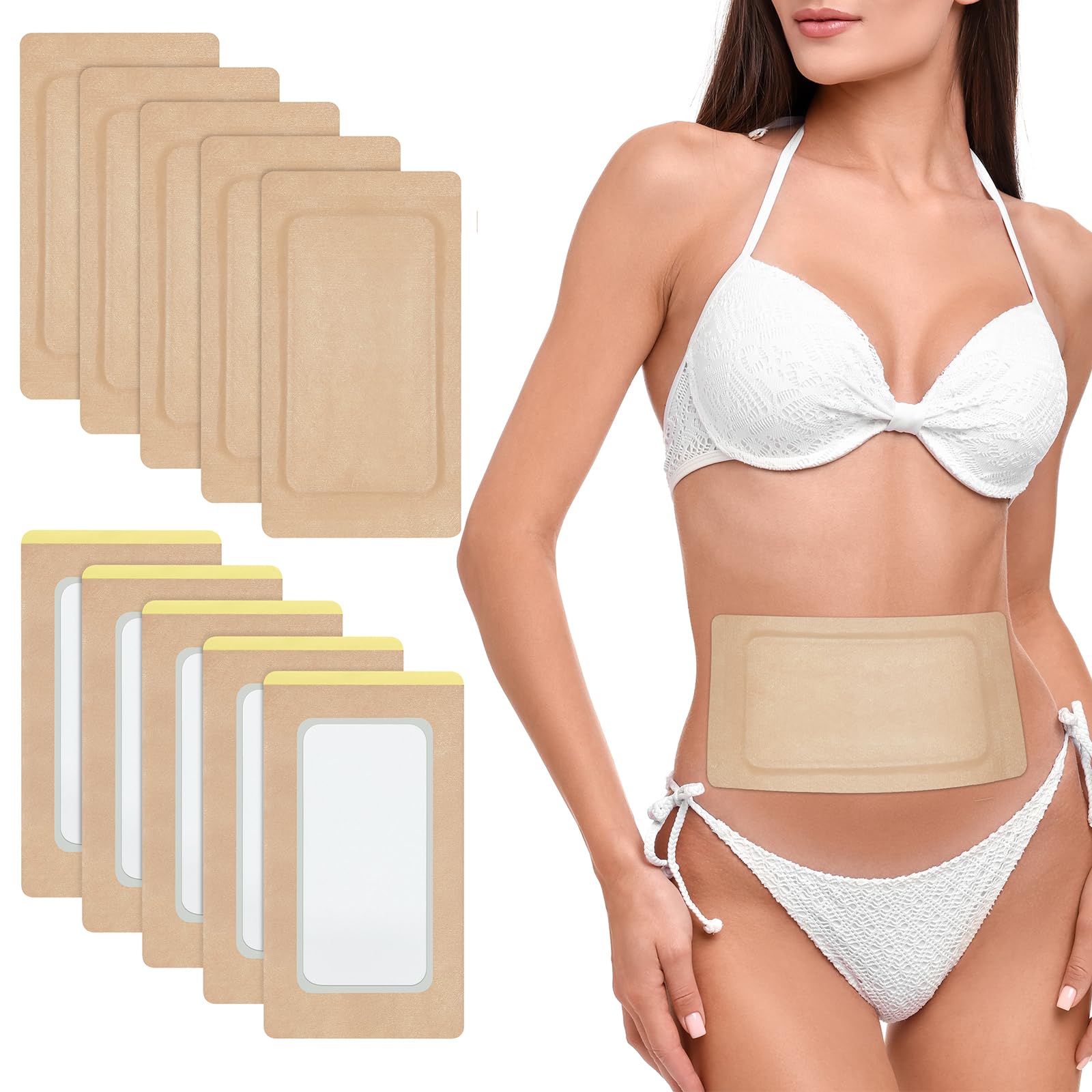 Photo 1 of 10Pcs Castor Oil Pack Wrap, Organic Cotton Castor Oil Patches for Liver, Stomach, Belly Button, 11.8"x6.3", Disposable Self-Adhesive, Leak-Free, 5X Absorbent Cotton Pad, Portable