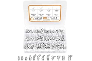 VIGRUE Grease Fittings, 245 Pieces SAE & Metric Grease Fitting Assortment Kit, Standard Grease Fittings Grease Zerks, Straight and Angled Perfect for Replacing Missing or Broken Zerk Fitting