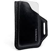 TobbinGear Leather Belt Phone Pouch, Left Handed Leather Cell Phone Holster, Universal Phone Case with Belt Loops, for Men and Women Black Large