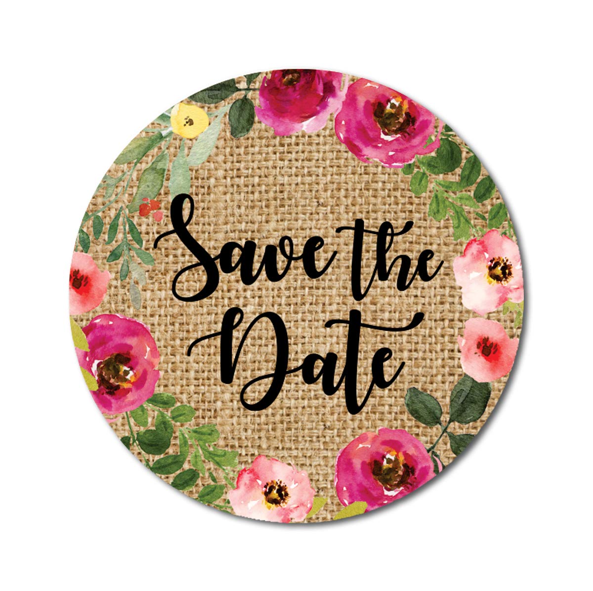 Darling Souvenir Round Peony & Leaf Border 45 Pcs Save The Date Stickers Envelope Seals-1.6 Inches