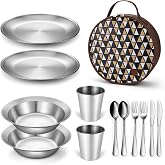 Odoland Stainless Steel Camping Mess Kit for Outdoor Family &amp; Person | Cooking Tableware Utensils with Plates Bowls Forks Spoons Knives &amp; Savings Bag for Camping, Backpacking, Hiking, Picnic