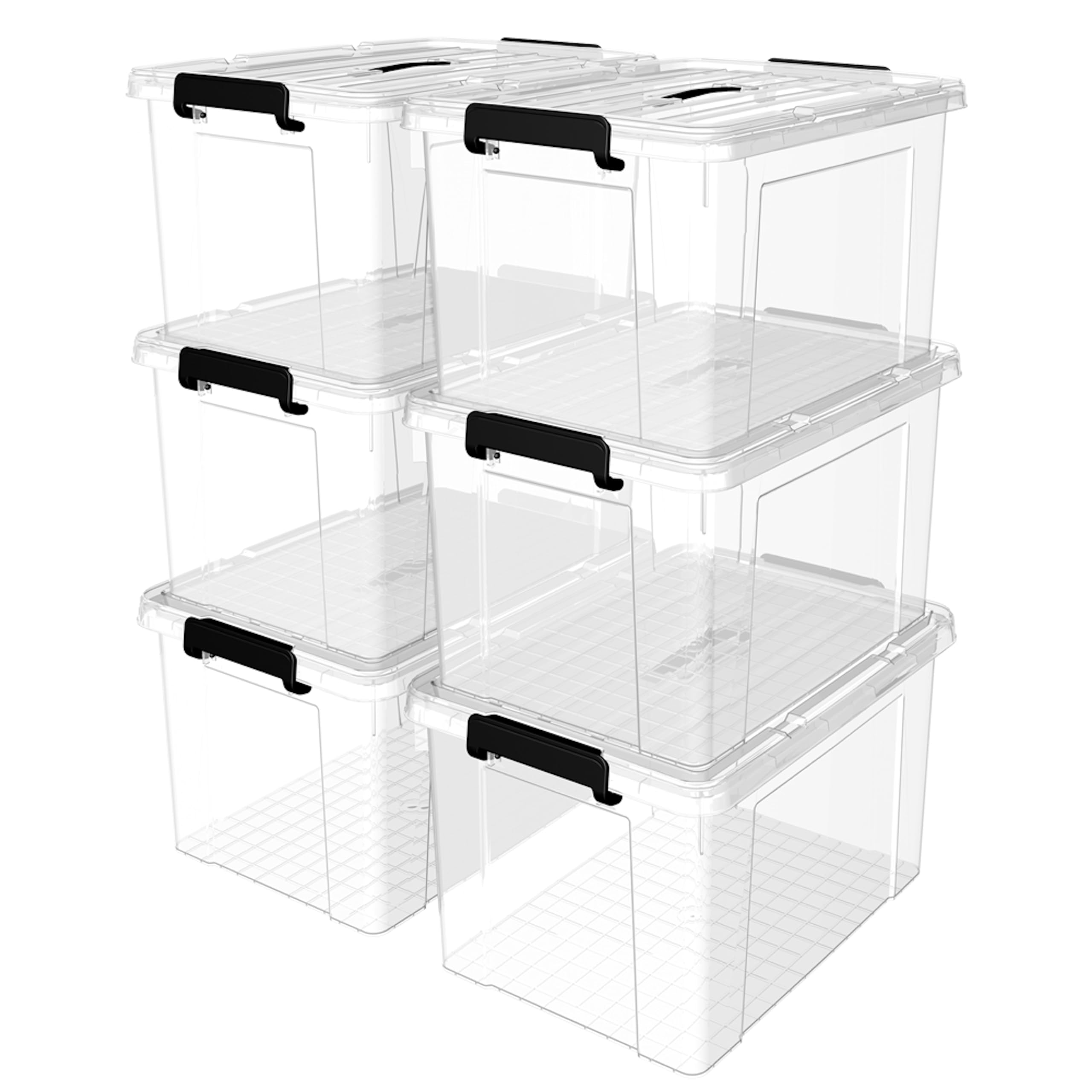 Photo 1 of Cetomo Plastic Storage Bin Box Organizing Container with Lid and Secure Latching Buckles, Clear, 95Qt x 6, Pack of 6