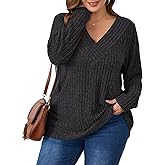 BELAROI Plus Size Tops for Women Fall Casual Tunic Shirts Lightweight V Neck Pullover Long Sleeve Blouse