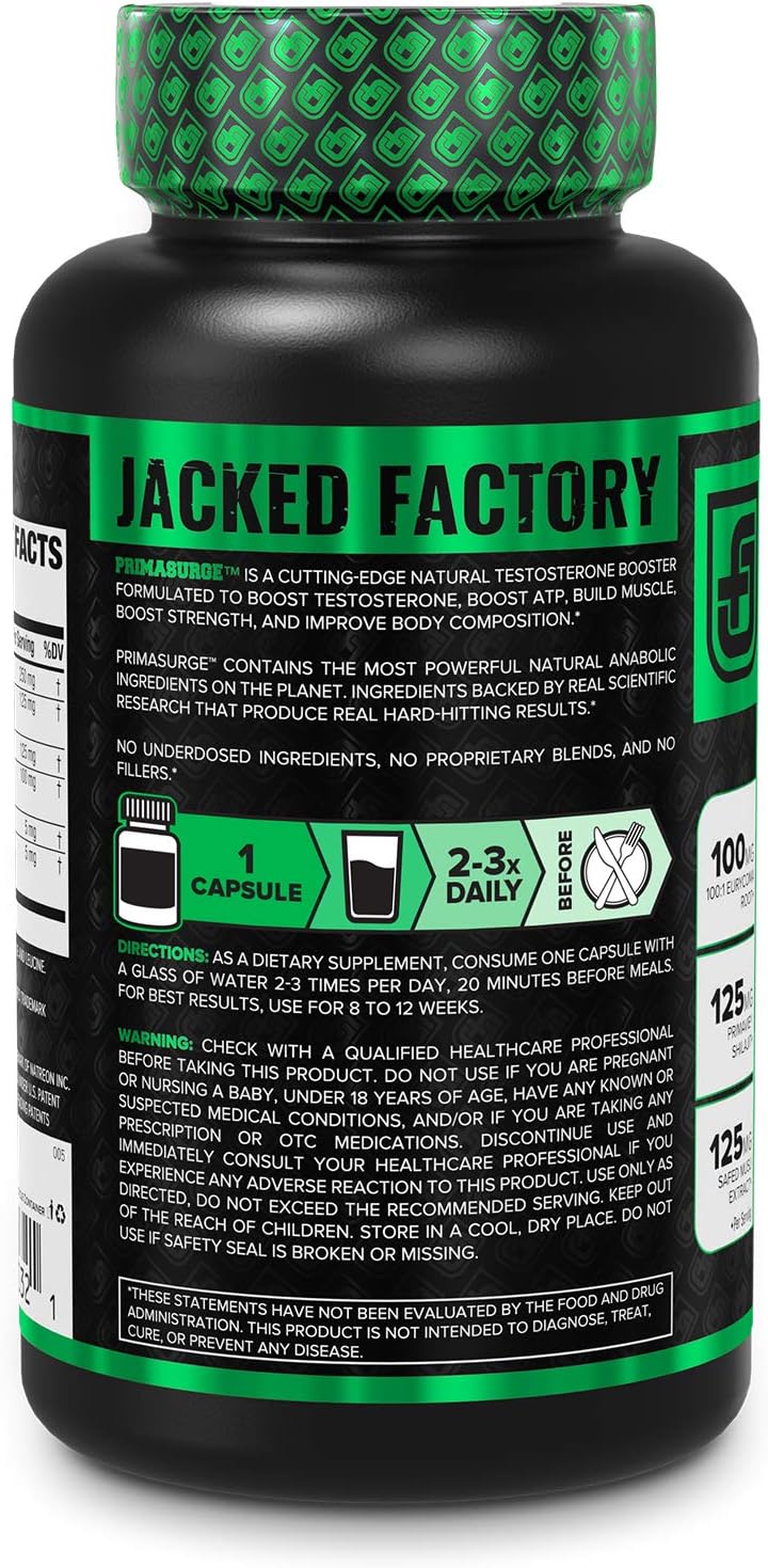 PRIMASURGE Testosterone Booster for Men - Boost Lean Muscle Growth, Strength, Energy & Fat Loss | Natural Test Booster Supplement w/ Premium PrimaVie, Ashwagandha & More - 60 Veggie Pills: Health & Personal Care