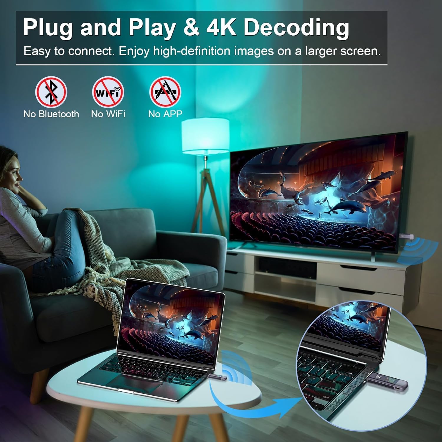 Wireless HDMI Transmitter and Receiver, Plug and Play 2025 Upgraded LED Display, 4K Decode & 1080P Output,Portable 2.4G/5G Wireless HDMI Extender,Compatible with PC/Laptop/Camera/HDTV/Projector