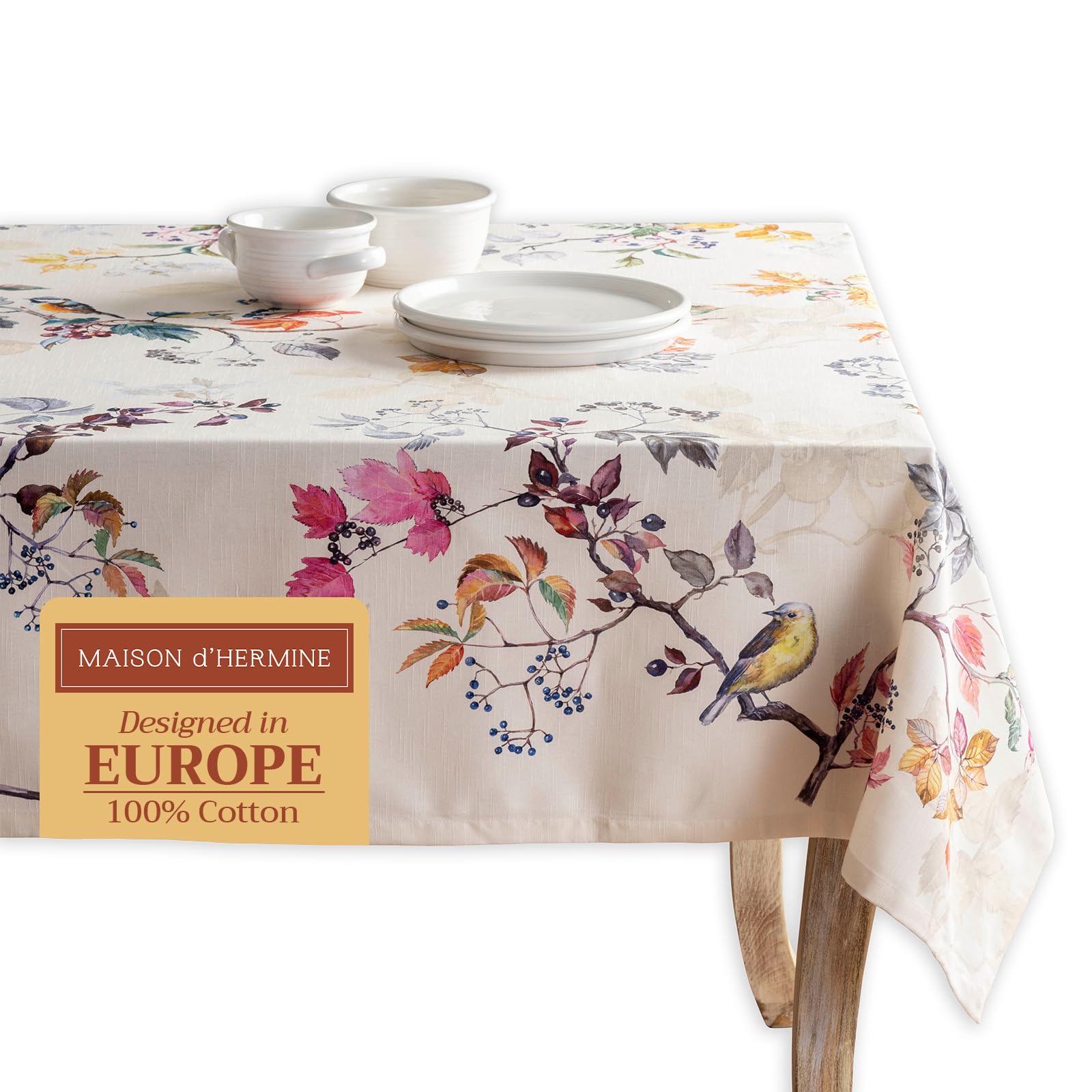 Maison d' Hermine Table Cloth Rectangle Table 100% Cotton 230 cm x 140 cm Tablecloth Reusable Everyday Use for Christmas Decorations Dining Farmhouse Home Party Festive (Equinoxe - Beige)