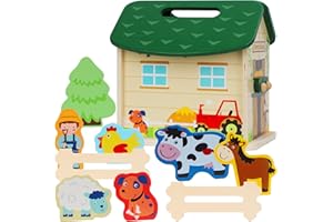 Austraes Farm Animals Toys for 3 4 5 Year Old Girls Boys, Wooden Farm Figurines Playset Toys for Toddlers Farm Animal Toys Little People, Christmas Birthday Gifts for Toddlers Ages 3+