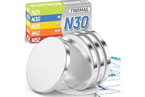FINDMAG 4Pcs Strong Neodymium Disc Magnets with Double-Sided Adhesive, Powerful Permanent Rare Earth Magnets, Fridge, DIY, Building, Scientific, Craft, Office, Home