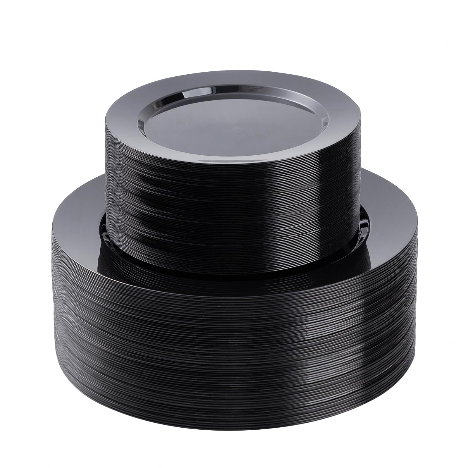 BESTSTAR 100PCS Black Plastic Plates Set, 50 10.25 inch Dinner Plates and 50 7.5 inch Dessert Plates, Premium Disposable Plates for Party, Wedding Image