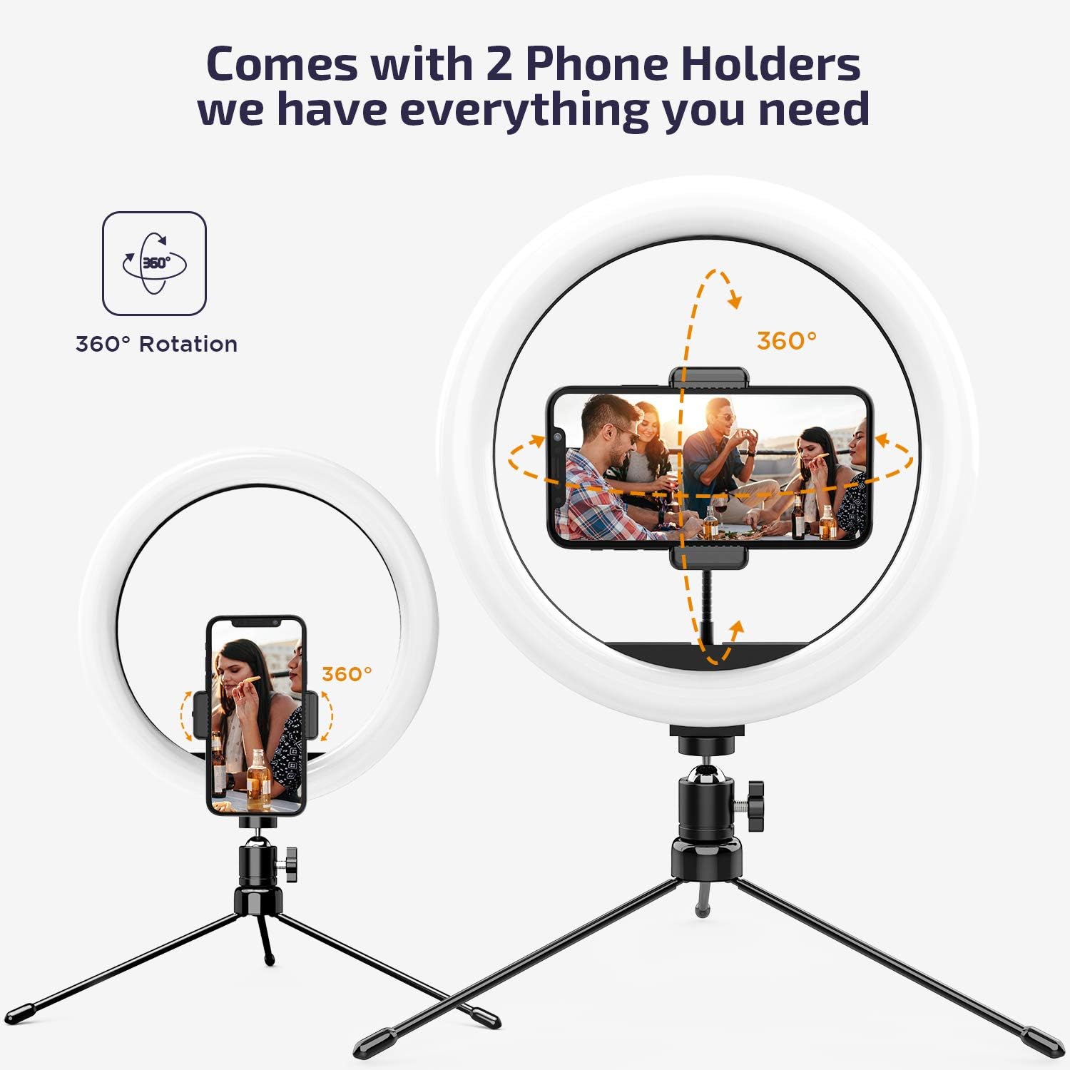 10-inch Led Ring Light with Tripod Stand & 2 Phone Holder,LETSCOM Dimmable Desk Selfie Ringlight for Makeup YouTube Video Live Streaming Photography,3 Light Modes & 10 Brightness Levels