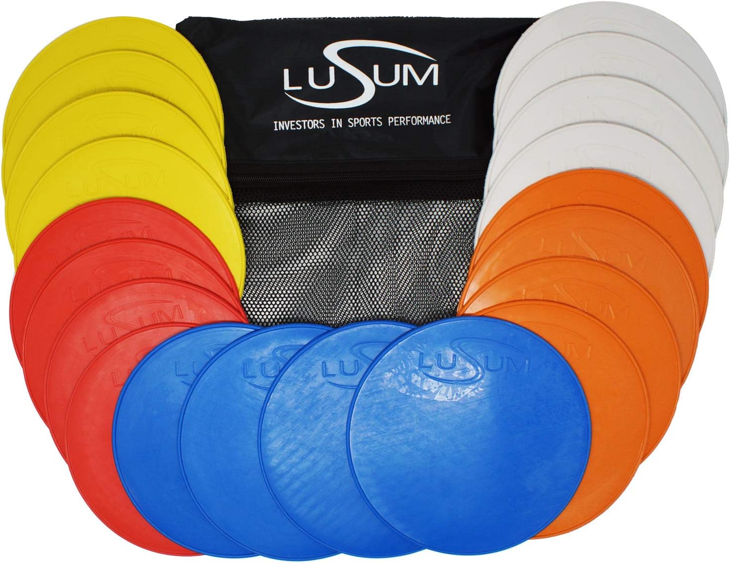 Lusum Set of 20 Full Sized Pro Non Slip Flat Rubber Round Sports Marker