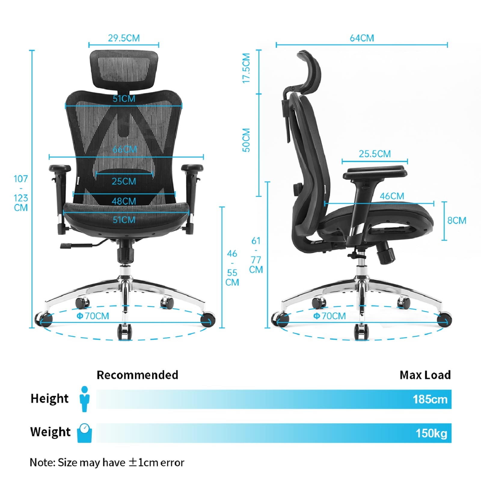 SIHOO Ergonomic Office Chair Mesh Desk Chair with Adjustable Lumbar Support 3D Armrests Breathable High Back Computer Chair (Black)