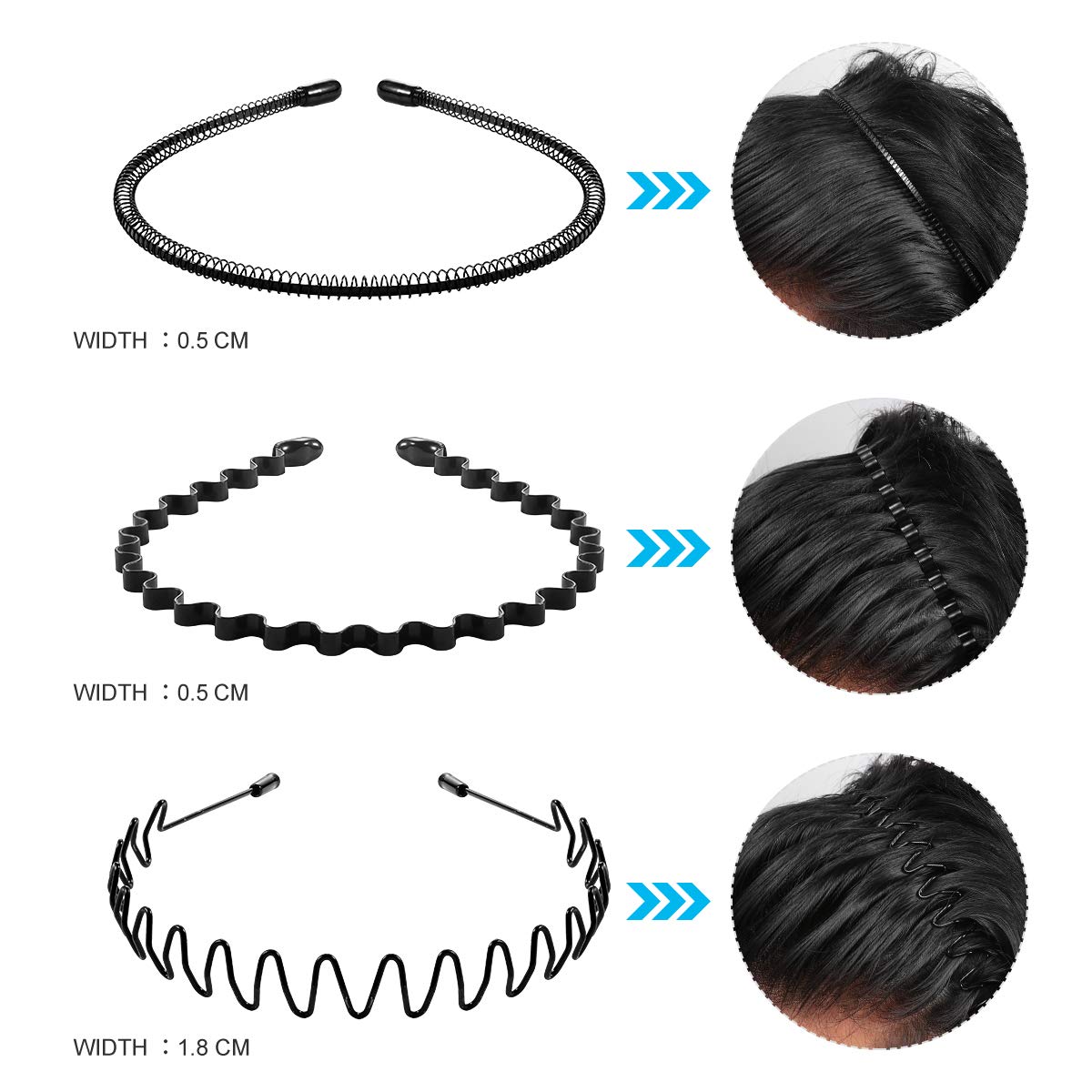 Lurrose 6Pcs Unisex Wavy Headband Metal Hair Hoop Ordinary Headwear Hair Accessories for Women Men: Beauty