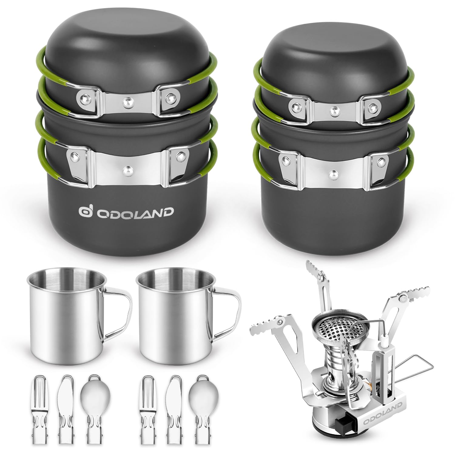 Odoland Multi-PCS Camping Pan Set Aluminium Frying Pan Durable and Compact Camping Utensils Complete with Ultralight Camping Stove for Hiking Fishing