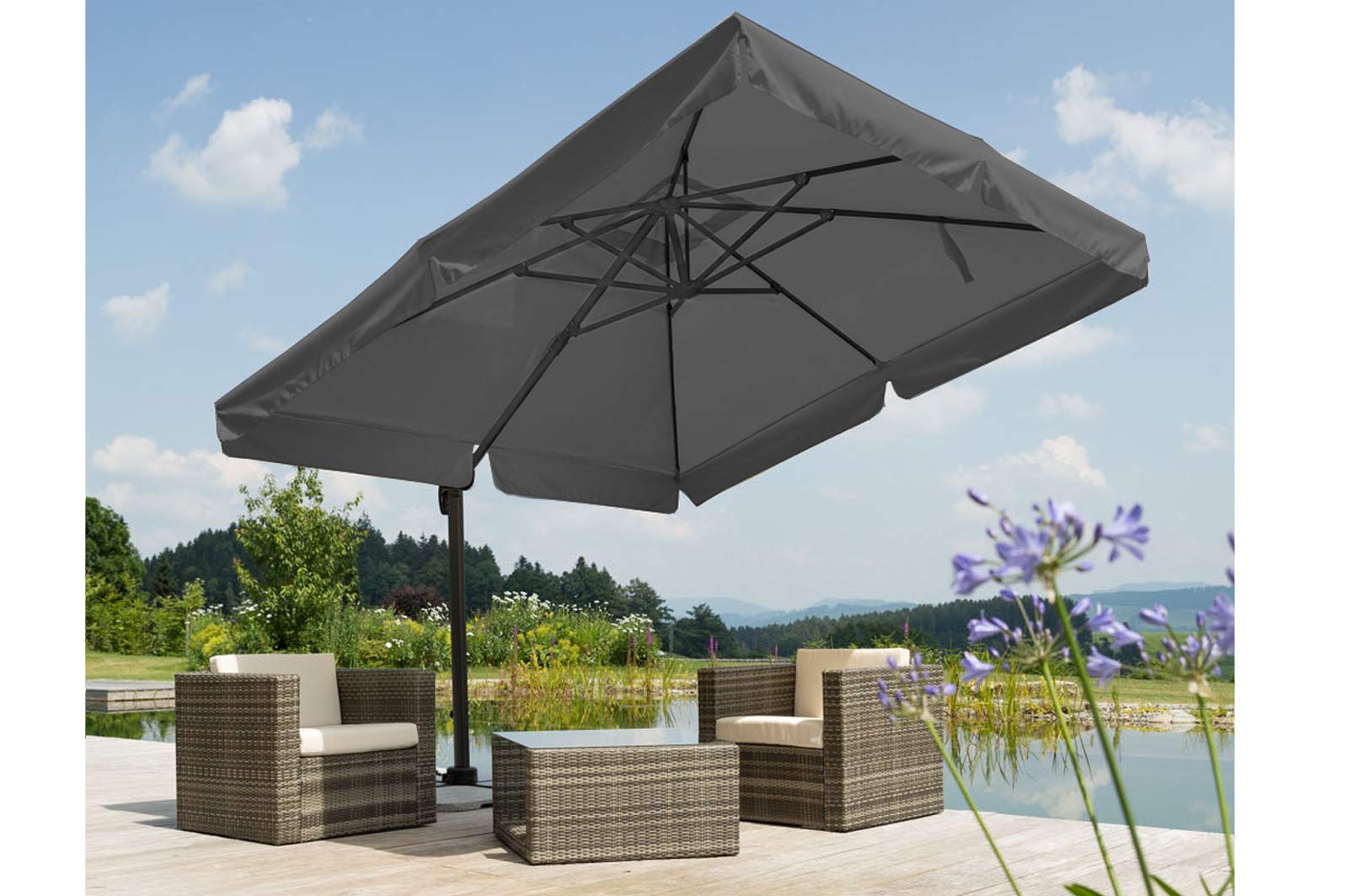 Schneider Sonnenschirm Rhodos, anthrazit, 300 x 300 cm quadratisch, 782-15, Gestell Alu/Stahl, Bespannung Polyester, 24 kg, Anthrazit 8