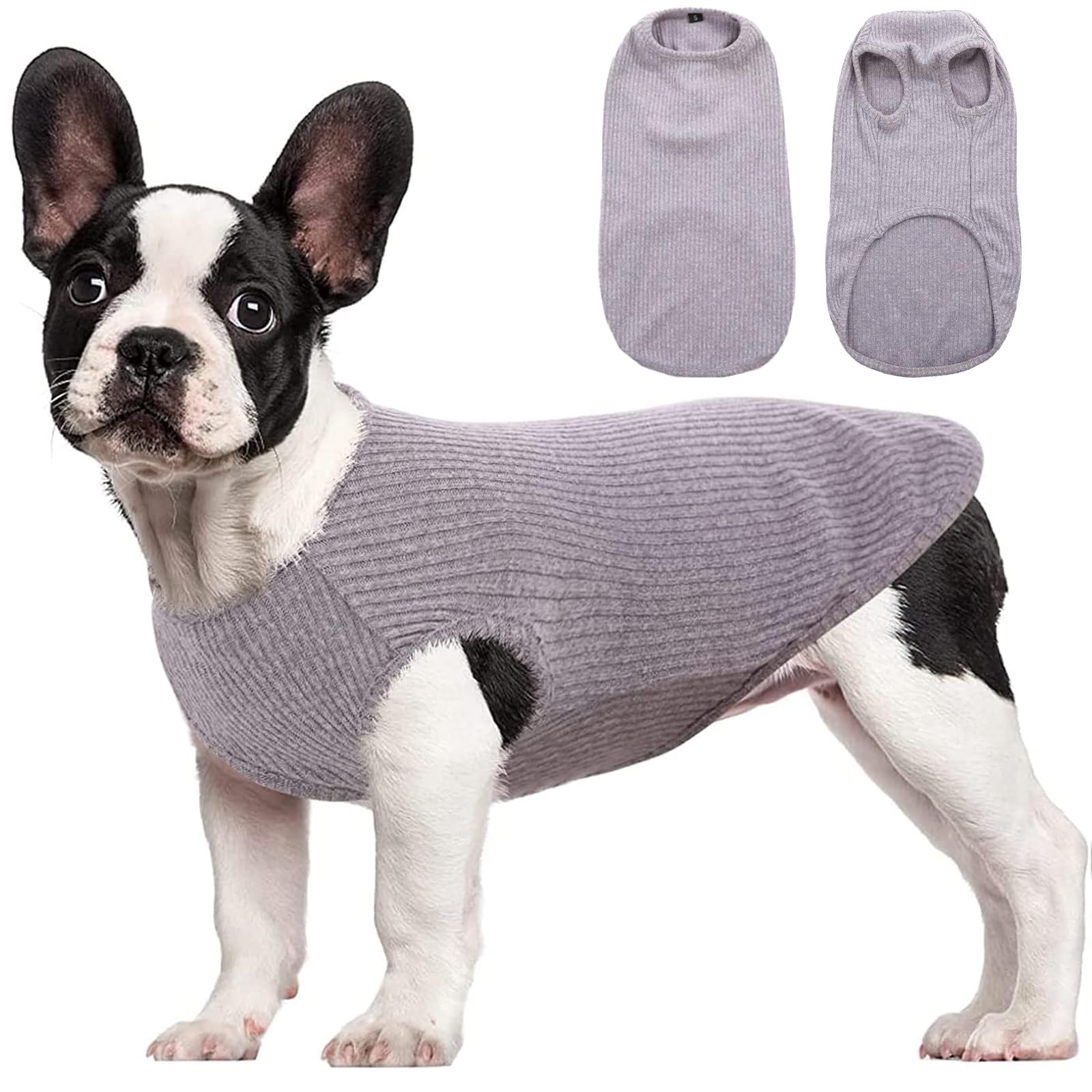 Hjumarayan Dog Tshirt - Summer Knitted Jumpers Soft Stretchy Clothes for Small Dogs Shirts, Striped T shirt for Slim Pug, Westie, Mini Poodle (Grey M)