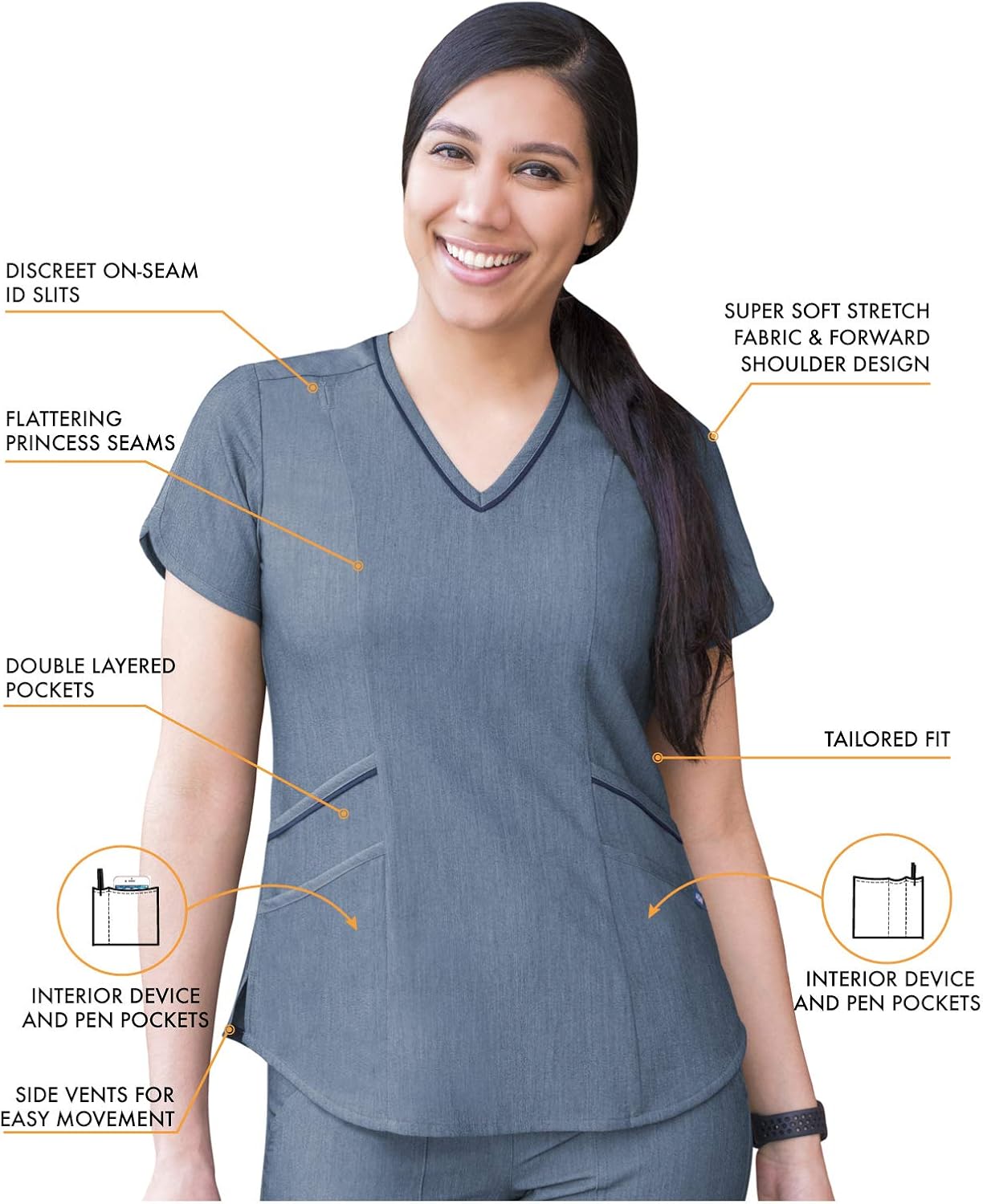 Adar Pro Heather Modern Athletic Scrub Set for Women - Modern V-Neck Scrub Top & Yoga Jogger Scrub Pants: Clothing