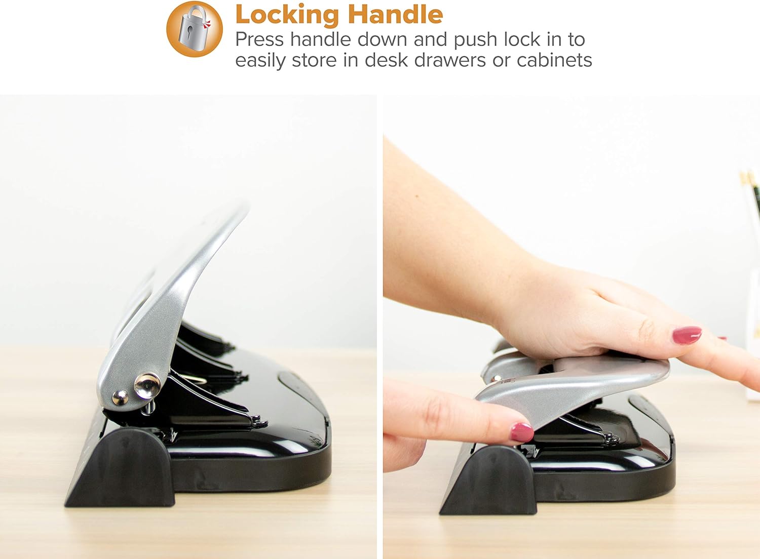 Bostitch inPRESS 20 Reduced Effort Three-Hole Punch, Silver, Black (2220) : Multi Hole Paper Punches : Office Products