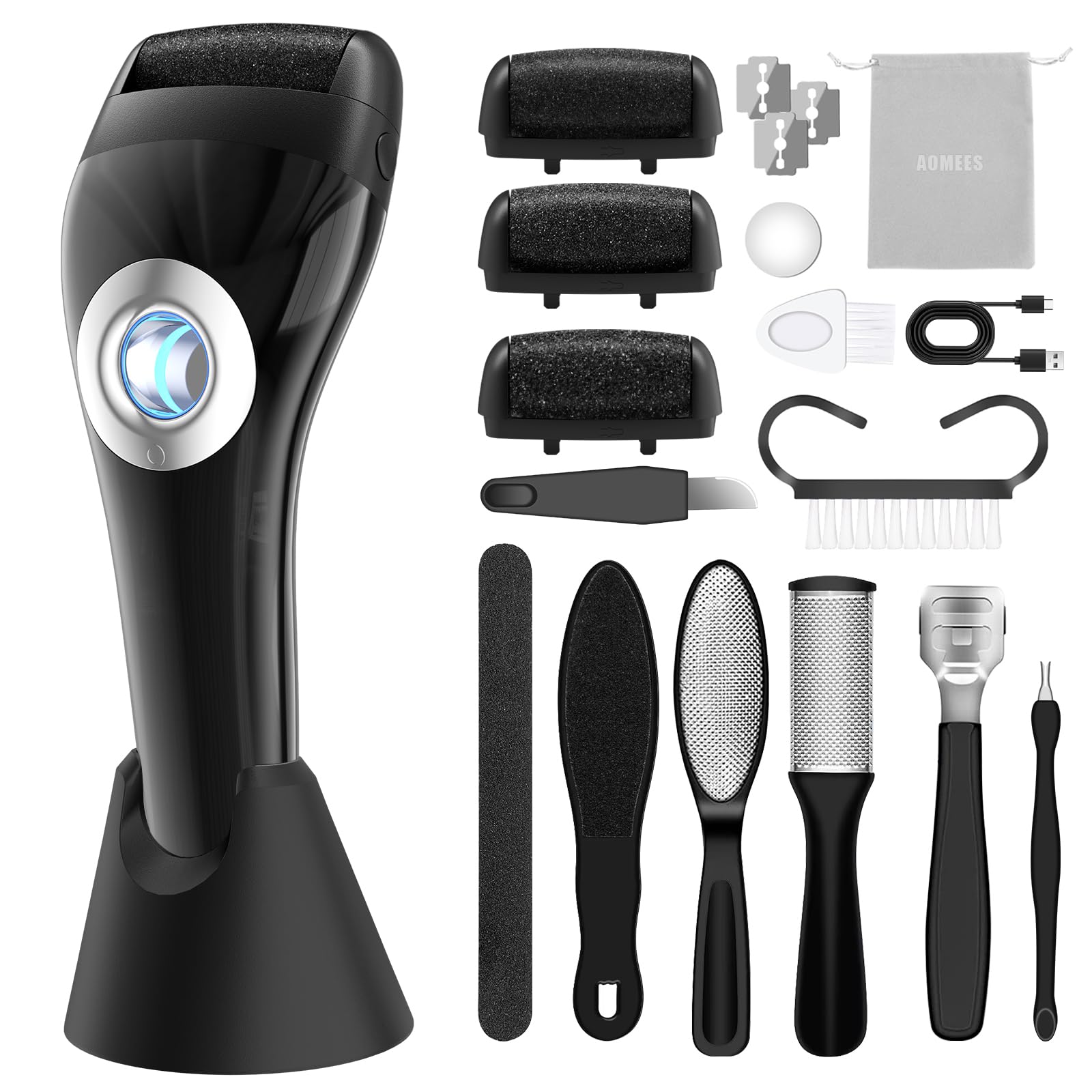 Upgraded Rechargeable Foot Callus Remover, Professional Electric Foot File, 10 in 1 Pedicure Tools Foot Care Kit Pedi Feet Care for Dead, Hard Cracked Dry Skin Ideal Gift (Black)