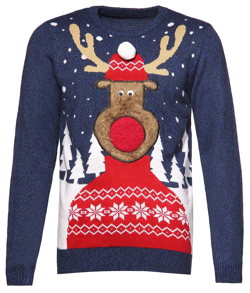 Arvilhill Xmas Mens Winter Knit Funny Jumper Ugly Long Sleeve Pullover Sweater Blue Deer M - Image 4