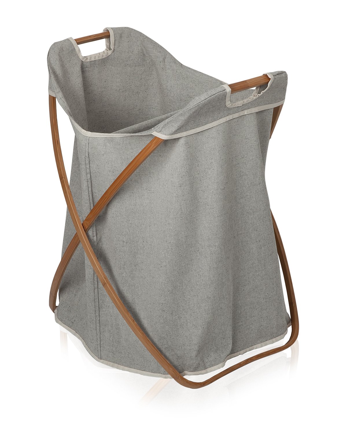 Möve Bamboo foldable laundry basket, split 56 x 51 x 66 cm made of bamboo with canvas, grey