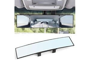 REGUICORP Rear View Mirror, 12 Inch Universal Wide Angle Rear View Mirror Accessories Panoramic Convex Clip-on for Cars, SUVs, Trucks, Vehicles
