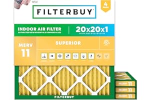 Filterbuy 20x20x1 Air Filter MERV 11 Allergen Defense (4-Pack), Pleated HVAC AC Furnace Air Filters Replacement (Actual Size: 19.50 x 19.50 x 0.75 Inches)