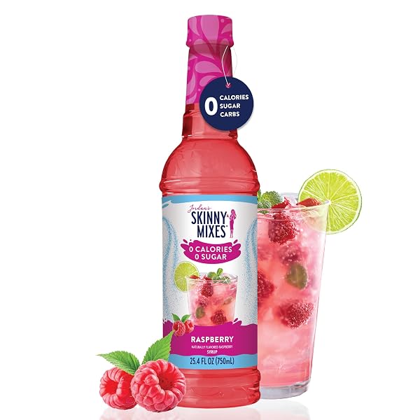 JORDAN’S SKINNY MIXES SUGAR FREE SYRUP, RASPBERRY FLAVOR, FRUIT FLAVORED WATER ENHANCER, DRINK MIX FOR ICE TEA, LEMONADE & MORE, ZERO CALORIE FLAVORING, KETO FRIENDLY, 25.4 FL OZ, 1 PACK