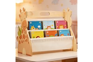 Kids Bookshelf, 2-Tier Double Sided Kids Room Book Shelves, Wood Book Storage Rack for Bedroom, Nursery, Playroom, Classroom