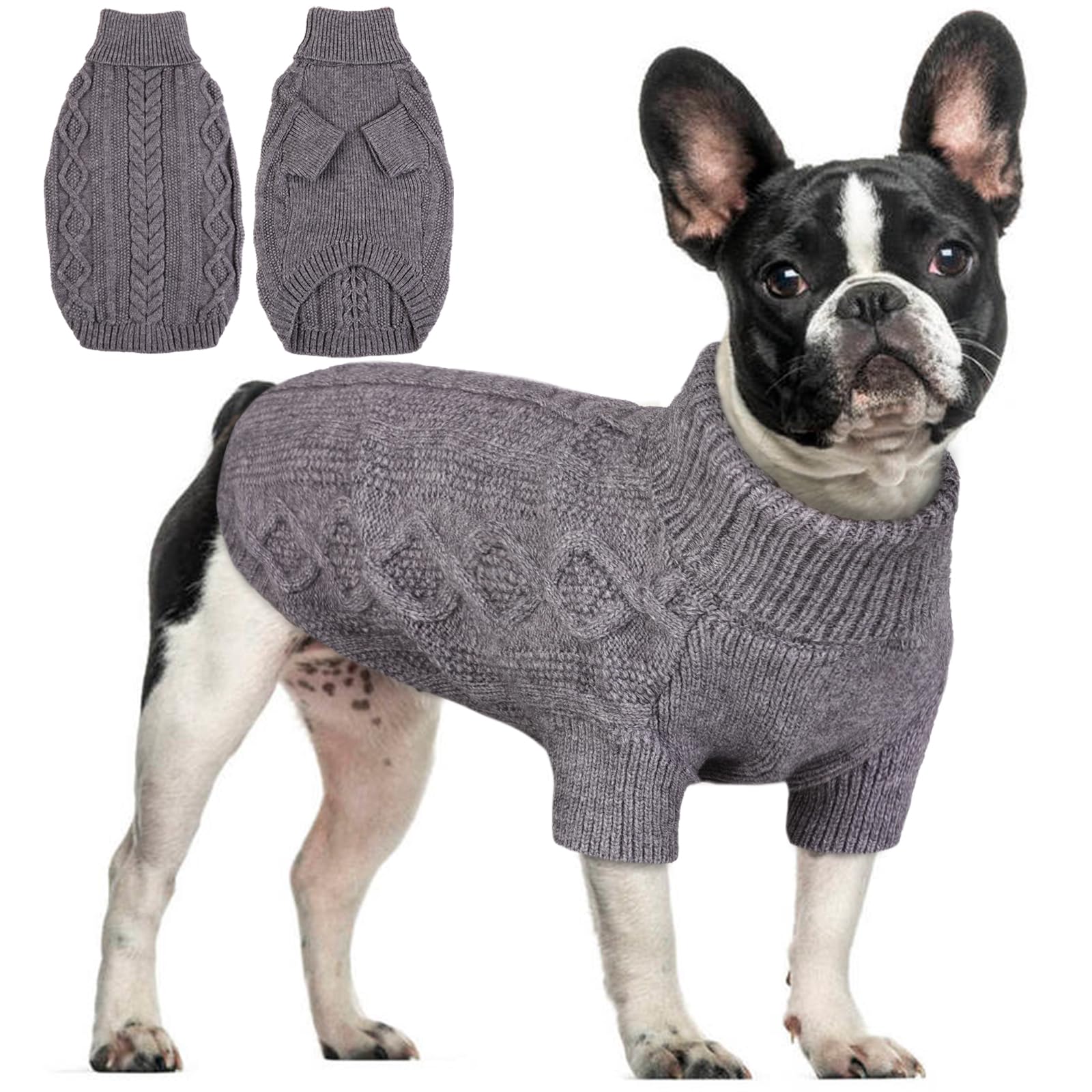 Hjumarayan Dog Jumper Medium, Knitted Jumpers for Medium Dogs, Warm Pet Clothes Outfit for Winter Outdoor, Soft Sweater Thick Coat for French Bulldog, Cocker Spaniel, Grey L