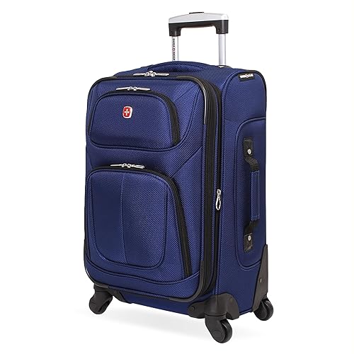 SwissGear Sion Softside Expandable Luggage – Carry-On Suitcase with 360 Degree Wheels & Retractable Handle – 21 Inch, Perfect for 1-3 Night Trips – Blue