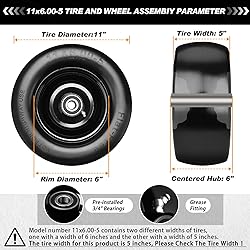 Upgrade 11x6.00-5" Flat Free Tires,2Pcs Solid
